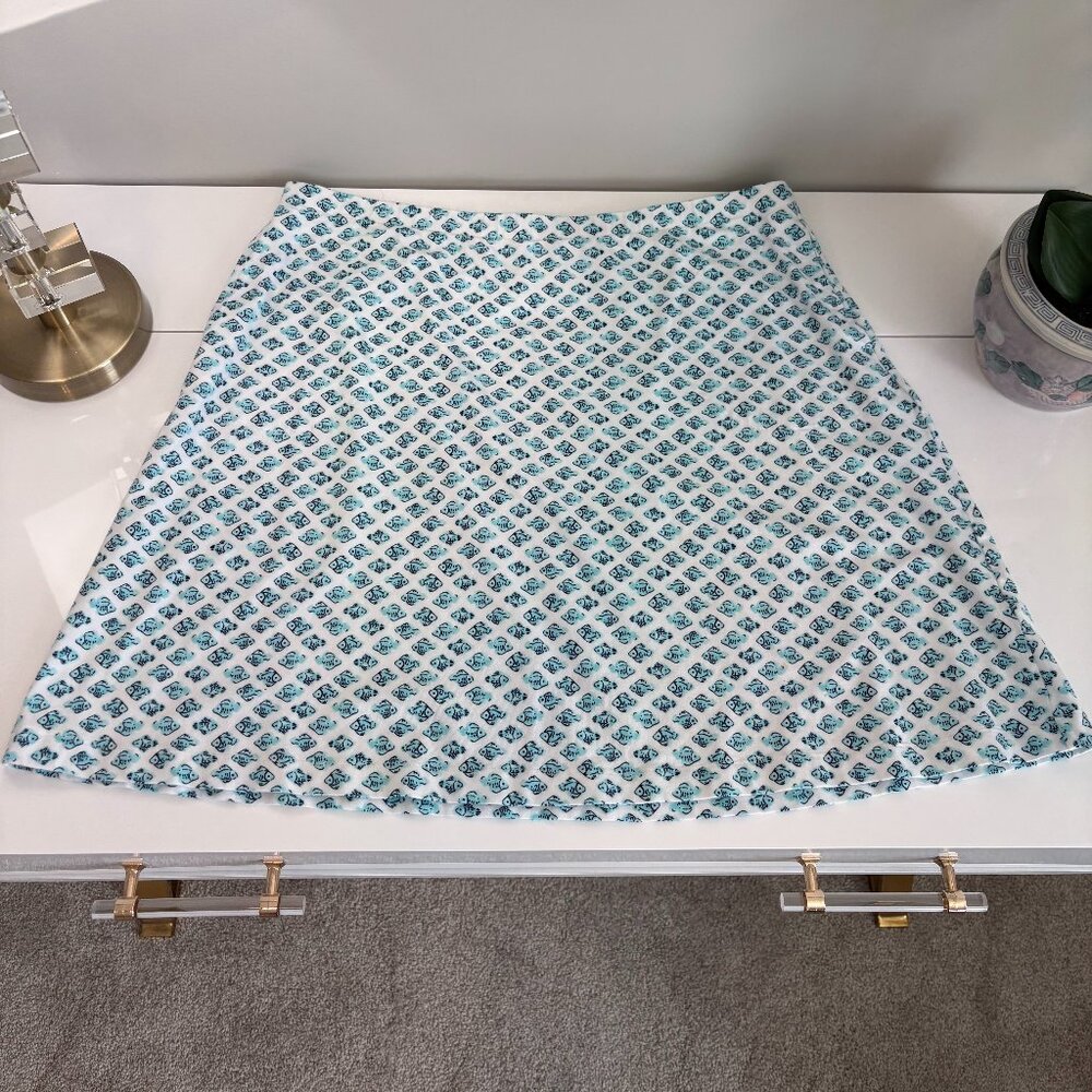 J.Jill L Petite Blue Fish Print Skirt Stretch Cotton Modal Casual Pull On Skirt